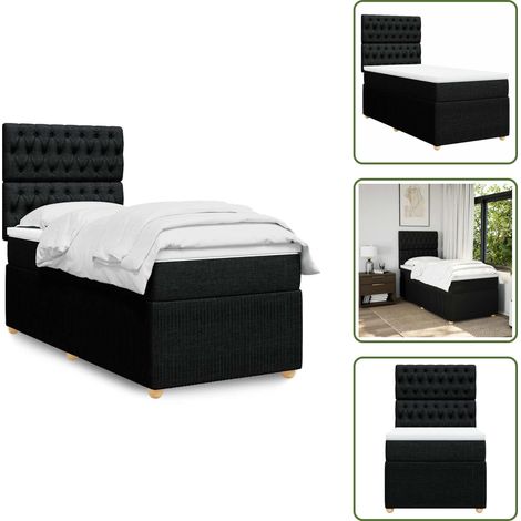 vidaXL Sommier à lattes de lit avec matelas Noir 90x200 cm Tissu