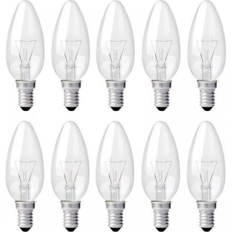 E14 40W 230V Incandescent Candle Bulb, E14 Flame Bulb, Dimmable Warm White 2700K, 400LM, C35 Clear Bulb, For Chandelier, Desk Lamp, Pack of 10 (1/5)