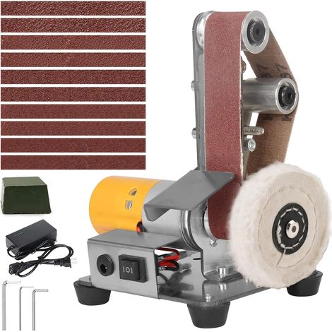 Ponceuse électrique à bande, mini ponceuse à bande, polisseuse réglable à 7 niveaux avec 10 bandes abrasives, broyeur à couteaux multifonction pour polissage (1/5)