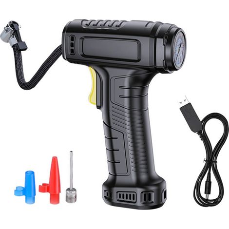 Compresor de aire de 12 V con manómetro, luz LED y boquilla, para neumáticos de coche/moto/bicicleta/juguete (negro)
