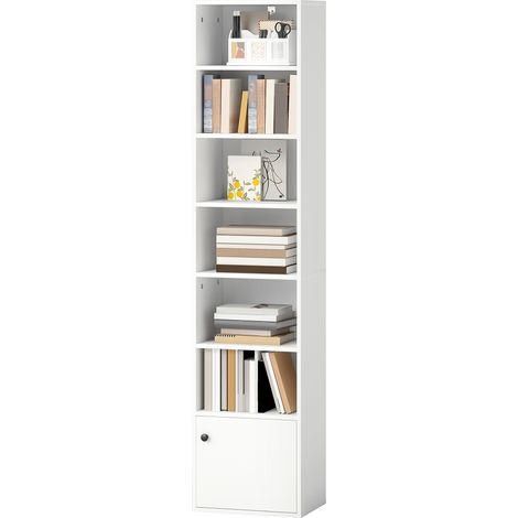 Bibliothèque à 7 niveaux, style moderne, avec étagères ouvertes et porte, 40 x 30 x 180 cm, blanche (1/5)