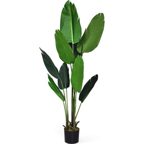COSTWAY Palma Tropicale Artificiale in Vaso, Tronco Resistente Foglie Realistiche, da Interno ed Esterno, Pianta Artificiale 160cm