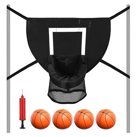 Basketball Hoop for Indoor Trampoline, Mini Basketball Hoop Trampoline Accessory with 4 Mini Basketballs and Pump, Basketball Hoop Stand with Sun Protection for (1/5)