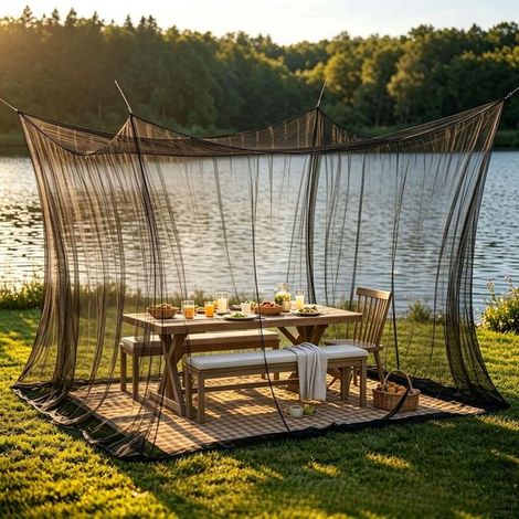 Grande moustiquaire extérieure - 300 x 427 x 250 cm - Écran anti-insectes pour pavillon, véranda et terrasse - Pour camping, pique-nique et voyage - Noir (1/5)