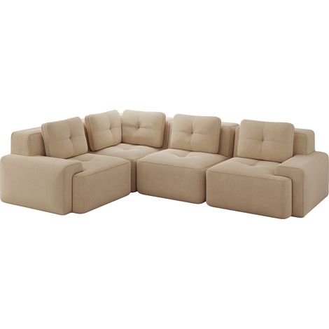 Canapé sans armature pour salon, canapé de bureau, canapé modulaire, canapé confortable rembourré à assise basse en velours côtelé, sans montage requis, design antidérapant. Beige (1/5)