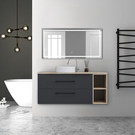AICA Ensemble de meubles de salle de bain Suspendu avec Vasque + 2 Rangements Ouverts, 120x46x52cm, Miroir LED Dimmable