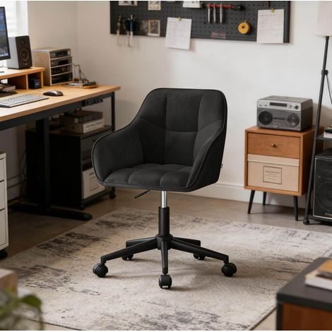 Chaise bureau velours réglable pivotante noire OKMYHOME (1/5)