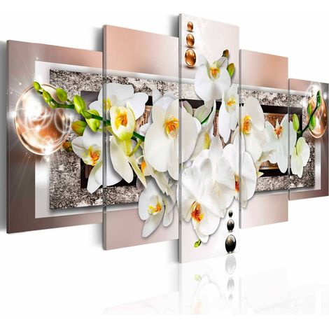 Tableau orchidée abstraite blanche - 200 x 100 cm