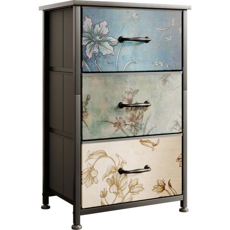 Commode à 3 Tiroirs – Table de Nuit en Tissu avec Cadre Métallique, Petit Meuble de Rangement pour Salon, Chambre (1/5)