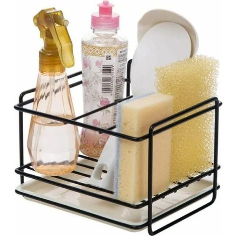 Porte éponges cuisine rangement d'évier support d'éponge en le fer panier porte-ustensiles chiffon de nettoyage et pinceaux suppor (1/4)