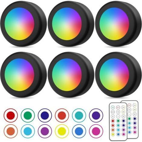 Kabellose LED-Strahler, farbige Schrankleuchten mit Fernbedienung, batteriebetriebene Küchenunterbauleuchten, verstellbares LED-Nachtlicht, 6er-Pack – Crezuo