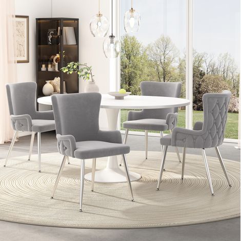 Esszimmerstuhl 4er-Set Samt Grau mit Metallbeinen OKMYHOME (1/5)
