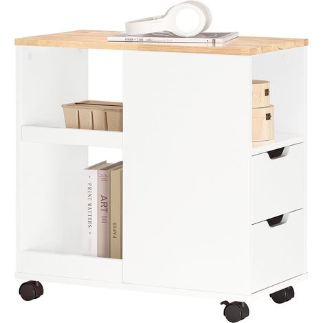 Mesa Auxiliar Mesa de Centro con 4 Ruedas con 2 Cajones y 3 Compartimentos Abiertos Salón y Dormitorio 60 x 30 x 60 cm Blanco FBT130-WN SoBuy ES (1/5)