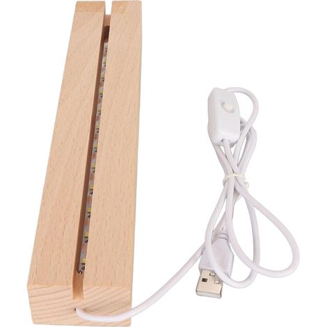 Rechteckiger Leuchtsockel für LED-Nachtlicht, aus Holz und Kunstkristall, wiederaufladbar über USB, ideal für die Inneneinrichtung.