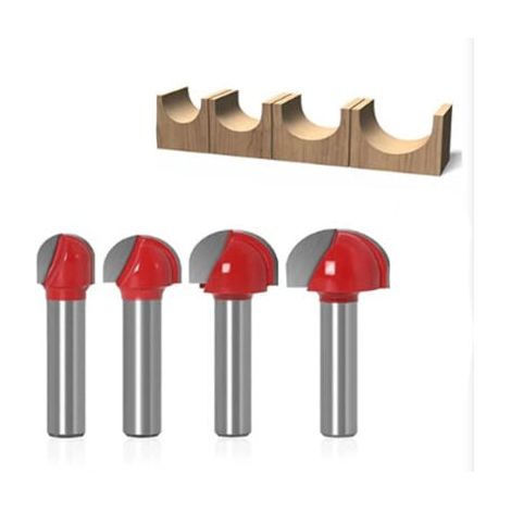 Fraise à Fond Rond Bois, 4PCS Router Bits 8mm Tige 16/ 22/25/32mm Fraise à gorges Carbure Queue Fraise à Rainurer pour Défonceuse Outil de Coupe Bit de Routeur (1/5)