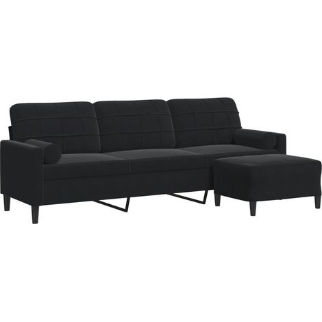 Canapé à 3 places,Sofa pour Salon,Banquette avec repose-pieds Noir 210 cm Velours CFW214512 (1/5)