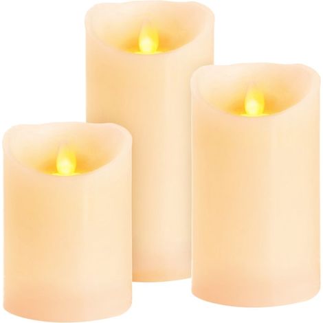 Kerzen MagicHome Weihnachten, Set 3 Stk., LED, 3xAAA, echtes Wachs, einfaches Leuchten, Timer, bewegliche Flamme, 7,5x10 12,5 15 cm (1/2)