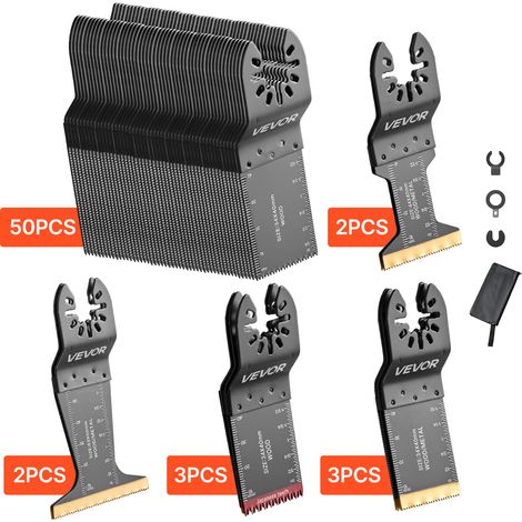 VEVOR Kit de 60 Hojas de Sierra para Herramienta Oscilante, Hojas Multiherramienta Universales para Madera, Plástico Metal, 5 Tipos de Cuchillas, Compatible con Makita Bosch DeWalt Milwaukee Craftsman (1/5)