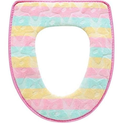 Coussin De Siège De Toilette - Style Barres Colorées - En Polaire Douce Et Imperméable - Pour Salle De Bain Domestique - 1 Pièce (1/2)