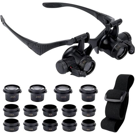 Magnifying Glasses with 2 LED Lights, 8 Detachable Lenses, Head-worn Magnifying Glass, Hands-Free Loupes for Repair, Reading, Jewelry, Watch (2.5X 4X 6X 8X 10X 15X 20X 25X) (1/5)