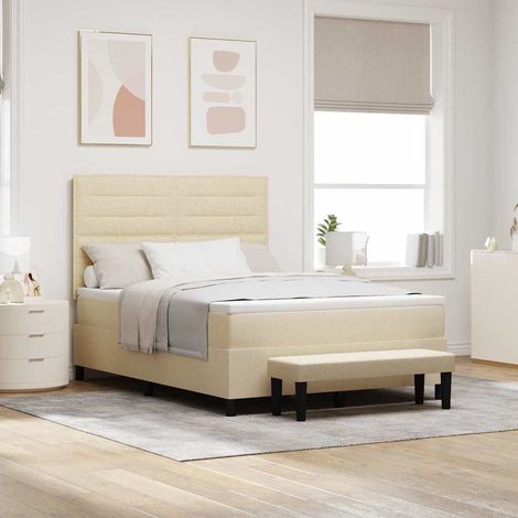 Boxspringbett mit Kopfteil Creme 140 x 190 cm Stoff