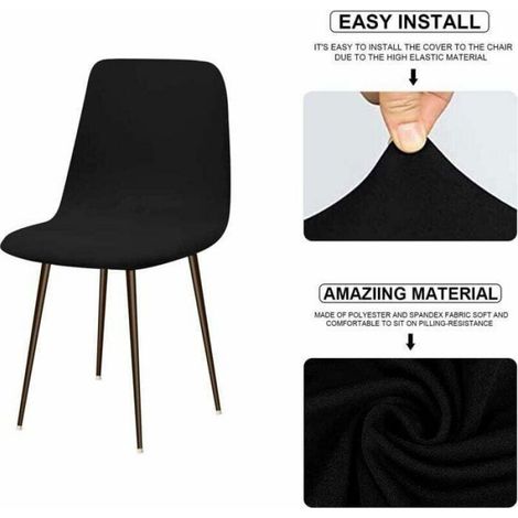 Housse de Chaise Scandinave Extensible 4 pc Moderne Housse de Chaise de Salle à Manger Lavable Universel Couverture de Chaise,Noir (1/5)