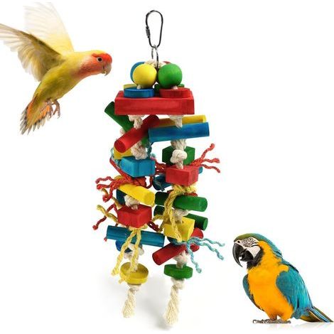 Wooden Parrot Toy, 31 cm, Cotton Rope, Colorful, For Cage and Outdoor Use (1/5)