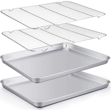 Plaque de cuisson plate en acier inoxydable 40,5 x 30,5 x 2,5 cm, taille XL, lot de 4 pièces, plaque carrée, grille de refroidissement, plaque de cuisson multifonctionnelle, four (1/5)