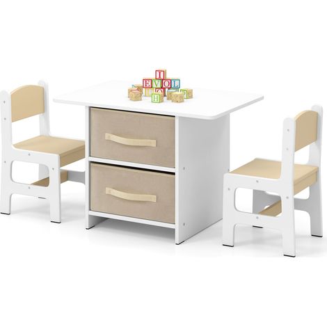 COSTWAY Kids Table and Chair Set Toddler Wooden Activity Table & 2 Chairs-Beige (1/5)