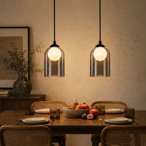 GBLY 2er Set Hängelampe Esstisch Hängeleuchte 1 Flammig Vintage Pendelleuchte Höhenverstellbar G9 Schwarz für Wohnzimmer Schlafzimmer (ohne Leuchtmittel)