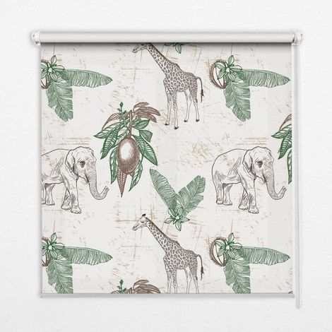 Tenda a Rullo Interna per Finestra - Tenda Filtrante Luce - Tenda Privacy - Tenda Decorativa Rettangolare - Rullo per Interni - (100 cm x 140 cm) - Giraffe, elefanti e foglie