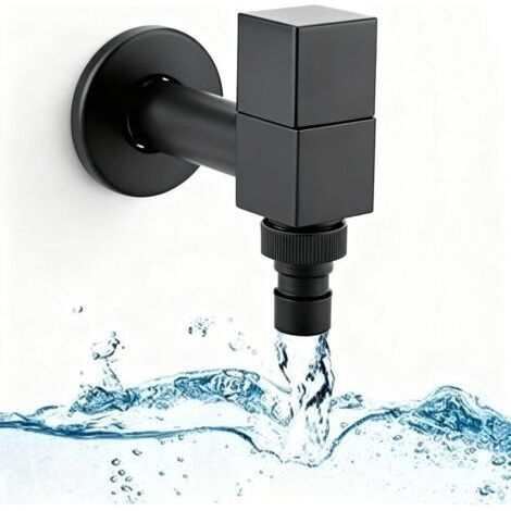 Robinet de jardin carré noir, robinet d'extérieur pour lavabo de salle de bain, filetage G1/2, fixation murale, pour balcon. Robinet de salle de bain permanent pour lavabo de balcon. (1/4)