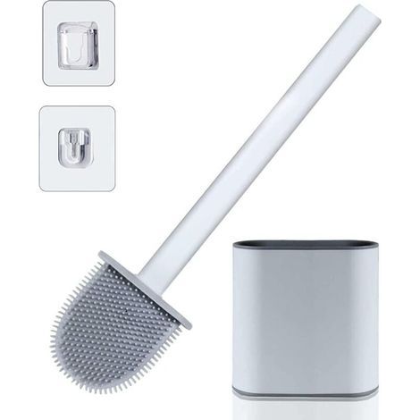 ZOLGINAH WC-Bürste mit Halterung – Silikon-WC-Bürste mit langem, rutschfestem Kunststoffgriff und schnelltrocknendem Halter-Set (Boden/Wand), Badezimmerbürste mit Silikonborsten (1/3)