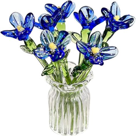 1 Bouquet de fleurs en verre avec vase et mini fleurs soufflées à la main pour la décoration du salon - J (1/4)