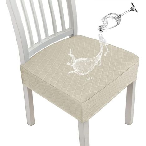 Set of 6 beige diamond-patterned dining chair seat covers, 35 x 35 x 5 cm, stretchable kitchen chair covers (1/5)