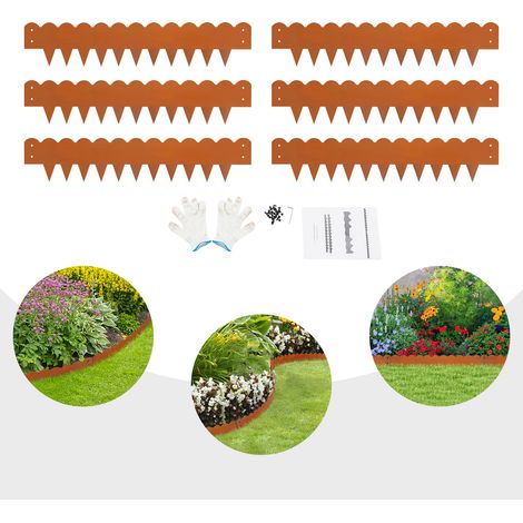 Bordure de Jardin en Acier, Lot de 6, Bordures Paysagères en Métal, 102x20cm, Résistante à Rouille, Installation Simple, Bandes Pliables pour Séparateur de Chemin de Cour, Pelouse, Marron (1/5)