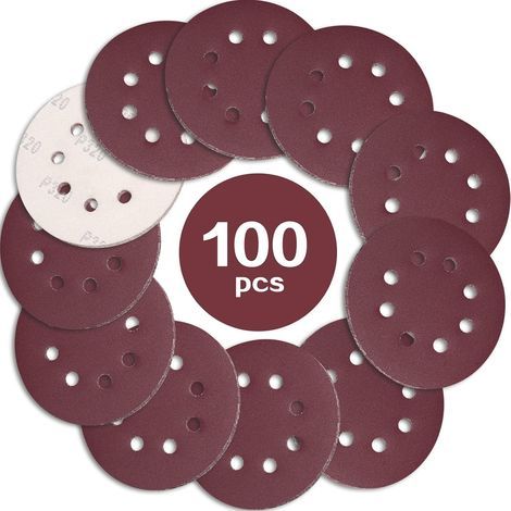100 Sanding Discs 125mm, Grit 320, 8 Holes, Aluminum Oxide, For Random Orbital Sanders (1/5)