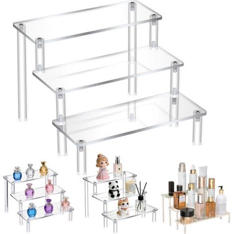 Présentoir 3 niveaux 30 x 15 cm - vitrine acrylique transparente pour parfums et cosmétiques (1/5)