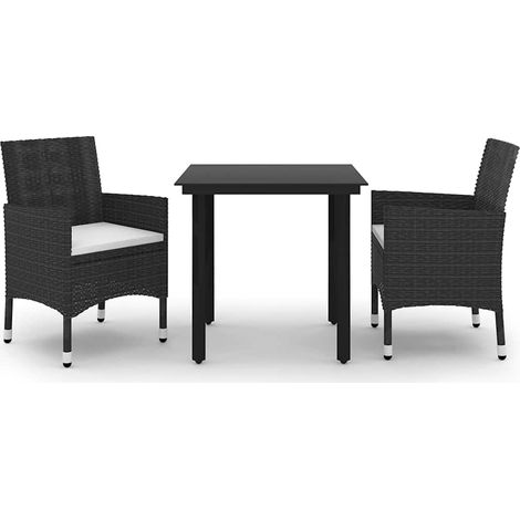 Set da Pranzo da Giardino 3 pz Salotto da Giardino con Cuscini Polyrattan e Vetro (1/5)