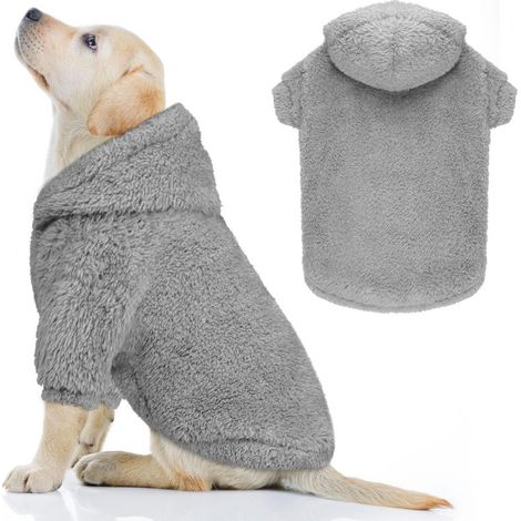 Sweat à capuche pour grands chiens, pull doux double face en peluche pour grands chiens, veste à capuche Sherpa pour chien (gris - L)