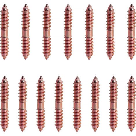 15 Pièces M8x50mm Vis à Double Extrémité, Tête Double Extrémité Bois à Bois, Boulons Filet Autotaraudeur, pour Fixation de Meubles, Connecteur de Travail, Zinc Coloré (1/5)