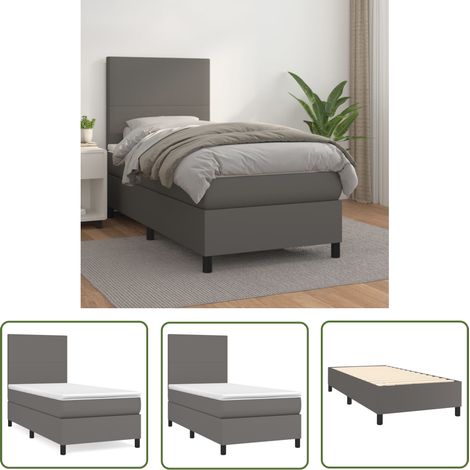 The Living Store Boxspringbett mit Matratze Grau 90x200 cm Kunstleder - Boxspringbett - Betten - Doppelbett - Kunstlederbett - Graues Bett (1/5)