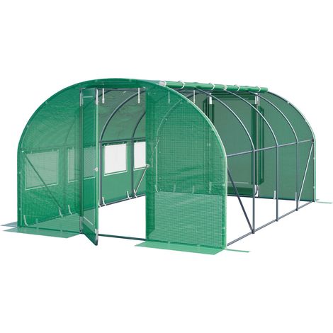 TOOLPORT Foliengewächshaus Gewächshaus 3x4m Premium mit schwenkbarer Türkonstruktion PE-Plane 180 g/m² grün transparent