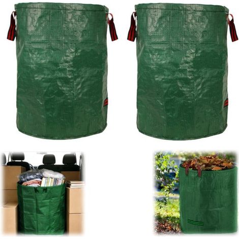 Sacs à feuilles de 120 litres lot de 2 - sacs de jardin pliables avec poignées pour déchets verts, vert (1/5)