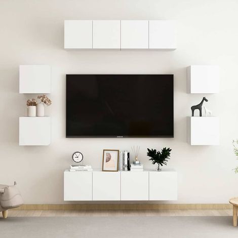 Ensemble de meubles TV 8 pcs-Banc TV-Meuble Télé Blanc Bois d'ingénierie 505948 (1/5)