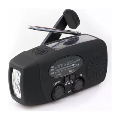 Radio Pile Solaire Dynamo Portable 2000mAh Kit Survie Complet AM/FM Lampe Torche SOS Powerbank Idéale Camping Randonnée (Noir)
