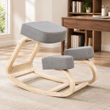 Chaise ergonomique de bureau siège à genoux bois gris OKMYHOME (1/5)