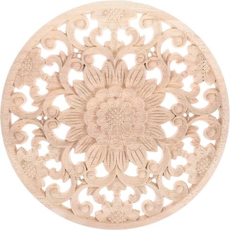 Appliques en bois sculpté, incrustations rondes, décalcomanies non peintes pour la décoration de portes, placards et meubles. (1/5)