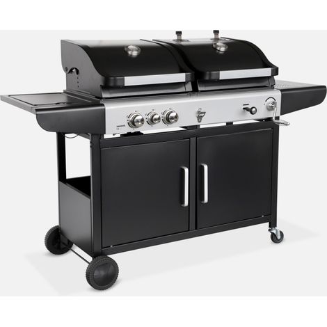 Barbecue combinato a gas e carbonella con fuoco laterale