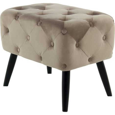 Pouf imbottito Piano in velluto taupe con gambe nere (1/3)